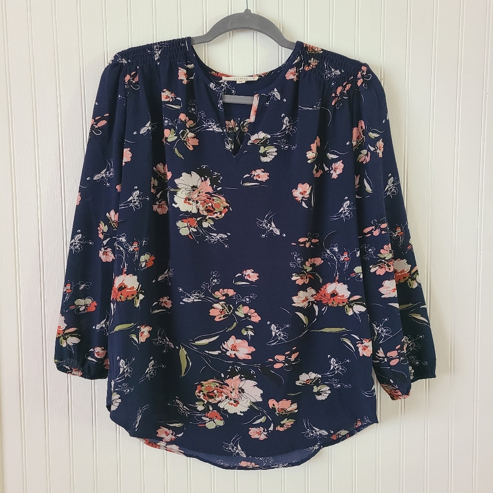 Fun 2 Fun Kenmore Splitneck Blouse, Medium, Navy